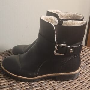 Nautica Black Shearling Lined Ankle Boots Womens 9 Winter Buckle Booties